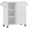 K&K Store Kitchen Cart on 4 Wheels with 2 Drawers and 3 Open Shelves; Kitchen Island with Rubber Wood top for Dinning Room; White