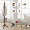 Coat rack wooden hall tree 2 adjustable height with 9 hooks walnut