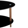 Black Oval glass coffee table; modern table in living room Oak wood leg tea table 3-layer glass table