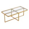 Minimalism rectangle coffee table; Golden metal frame with tempered glass tabletop