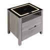 Multifunctional Storage Nightstand with 2 Drawers and an open shelf; Wireless Charging with adjustable LED; Brown