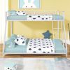 Twin Full Size Bunk Bed with Metal Frame and Ladder; Heavy Duty Bunk Bed Full Size Twin Adult Child; Durable Bunk Bed Frame with Metal Support Slats;