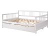 Full Size Daybed Wood Bed with Twin Size Trundle; White