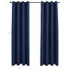 Blackout Curtains with Rings 2 pcs Navy Blue 54"x63" Fabric