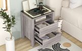 Multifunctional Storage Nightstand with 2 Drawers and an open shelf; Wireless Charging with adjustable LED; Brown