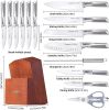 Kitchen Knife Set; 15 Piece Knife Sets with Block Chef Knife Stainless Steel Hollow Handle Cutlery with Manual Sharpener