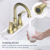 Bathroom Faucet Brushed Gold with Pop up Drain & Supply Hoses 2-Handle 360 Degree High Arc Swivel Spout Centerset 4 Inch Vanity Sink Faucet 4011B-NA