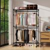 Clothes Rack 3 Tier Heavy Duty Hanger Rolling Freestanding Closet Rack Organizer Storage Rack with 2 Rods/Lockable Wheels/2 Side Hooks