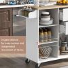 K&K Store Kitchen Cart on 4 Wheels with 2 Drawers and 3 Open Shelves; Kitchen Island with Rubber Wood top for Dinning Room; White