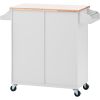 K&K Store Kitchen Cart on 4 Wheels with 2 Drawers and 3 Open Shelves; Kitchen Island with Rubber Wood top for Dinning Room; White