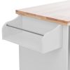 K&K Store Kitchen Cart on 4 Wheels with 2 Drawers and 3 Open Shelves; Kitchen Island with Rubber Wood top for Dinning Room; White