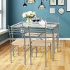 5 piece dining table and 4 chairs glass top kitchen breakfast furniture brown