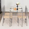 5 piece dining table and 4 chairs glass top kitchen breakfast furniture brown