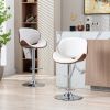 HengMing Bentwood Adjustable Bar Stools ; Upholstered Swivel Barstool; white PU Leather Barstools (Set of 2)