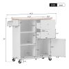 K&K Store Kitchen Cart on 4 Wheels with 2 Drawers and 3 Open Shelves; Kitchen Island with Rubber Wood top for Dinning Room; White