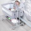 3 in 1 Bassinet; Crib Side Sleeper; Bassinet with Storage Basket; Easy to Assemble Newborn/Infant Bassinet; Adjustable Bedside Crib; Safety Portable C