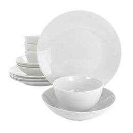 Gibson Home Classic Pearl 12 Piece Round Fine Ceramic Dinnerware Set in White