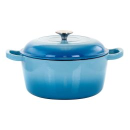 MegaChef 5 Quarts Round Enameled Cast Iron Casserole with Lid in Blue