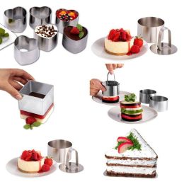 Stainless Steel Cake Cutter Bakeware Mini Fondant Mousse Mold Kitchen DIY Tool (size: Round)