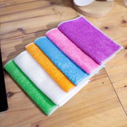 Bamboo fiber dishwashing towel is not easy to stick oil; double layer dishcloth; bamboo charcoal degreasing dishwashing cloth; thickened cleaning clot (Specifications: 18*23, colour: purple)