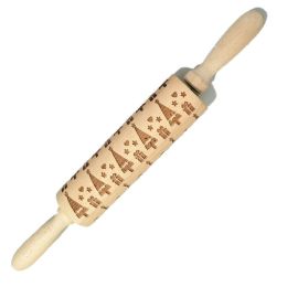 Wooden Christmas Rolling Pins Rock Snowflake Elk Embossing Baking Tool Cookies Biscuit Fondant Cake Patterned Roller (Color: M- Merry Christmas)