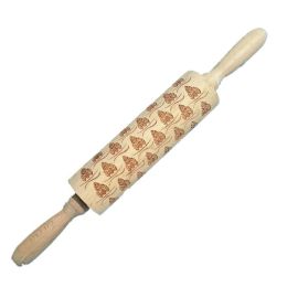 Wooden Christmas Rolling Pins Rock Snowflake Elk Embossing Baking Tool Cookies Biscuit Fondant Cake Patterned Roller (Color: F- Roll leaves)