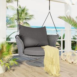 33.8' Single Person Hanging Seat; Rattan Woven Swing Chair; Porch Swing With Ropes (Color: gray)