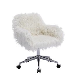 Modern Faux fur home office chair;  fluffy chair for girls;  makeup vanity Chair (Color: White)