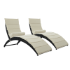 Patio Wicker Sun Lounger, PE Rattan Foldable Chaise Lounger with Removable Cushion and Bolster Pillow, Black Wicker and Beige Cushion (2 sets)