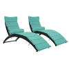 Patio Wicker Sun Lounger, PE Rattan Foldable Chaise Lounger with Removable Cushion and Bolster Pillow, Black Wicker and Beige Cushion (2 sets)