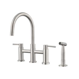 Double Handle Bridge Kitchen Faucet with Side Spray (Color: Brushed Nickel)