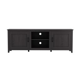 WESOME TV Stand Storage Media Console Entertainment Center; Tradition Black (Color: Blcak+Doors)