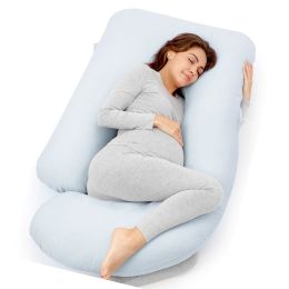 Pregnancy Pillows with Cooling Cover; U-Shaped Full Body Maternity Pillow for Side Sleepers 57 inch (Color: Blue Knit, Material: Polyester, Nylon)