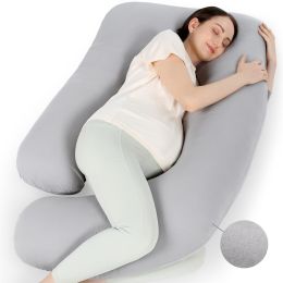 Pregnancy Pillows with Cooling Cover; U-Shaped Full Body Maternity Pillow for Side Sleepers 57 inch (Color: Gray Knit, Material: Polyester, Nylon)