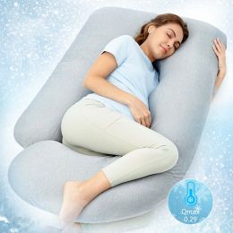 Pregnancy Pillows with Cooling Cover; U-Shaped Full Body Maternity Pillow for Side Sleepers 57 inch (Color: Gray Cooling, Material: Polyester, Nylon)