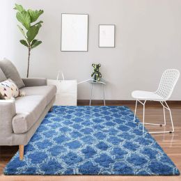 Indoor Rectangle Geometric Contemporary Area Rugs For Living Room Bedroom Plush Carpet; 5'x8' (Color: Indigo, Material: Polyester)