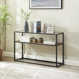 48.03" Glass Console Sofa Table;  Modern Open Hallway Table;  Narrow Entryway Table;  2 Shelves Couch Side Table with Adjustable Feet (Color: oak)