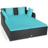 Spacious Outdoor Rattan Daybed with Upholstered Cushion