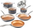 12 Piece Cookware Set; Non-Stick Copper Coating; Includes Skillets; Frying Pans and Stock Pots; Dishwasher and Oven Safe; Graphite