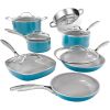 12 Piece Cookware Set; Non-Stick Copper Coating; Includes Skillets; Frying Pans and Stock Pots; Dishwasher and Oven Safe; Graphite