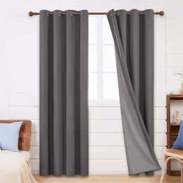 100% Blackout Curtains for Bedroom; 84 inch Length 2 Panels Set; Grommet Thermal Insulated Curtains (52" x 84"; 2 Panels) (Color: Dark Gray, Material: Polyester)