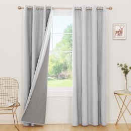 100% Blackout Curtains for Bedroom; 84 inch Length 2 Panels Set; Grommet Thermal Insulated Curtains (52" x 84"; 2 Panels) (Color: Light Gray, Material: Polyester)