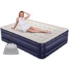 18" Elevated Durable Air Mattresses for Camping; Home&Guests; Fast&Easy Inflation/Deflation Airbed; Black/Blue Double Blow up Bed; Travel Cushion; Ind