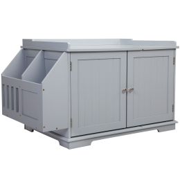 Wooden Cat Litter Box Enclosure with Magazine Rack for Living Room, Bedroom, Bathroom (Color: gray)