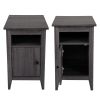 Set of 2 Wood Side Table, Narrow End Table with Cabinet and Shelf, 2-Tier Nightstand for Small Space