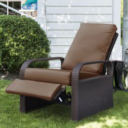 Outdoor Recliner Chair;  Automatic Adjustable Wicker Lounge Recliner Chair with 5.12'' Thicken Cushion (Color: Brown, Material: Espresso Wicker)