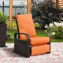 Outdoor Recliner Chair;  Automatic Adjustable Wicker Lounge Recliner Chair with 5.12'' Thicken Cushion (Color: Orange, Material: Brown Wicker)