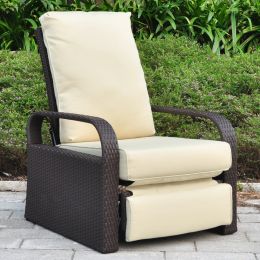 Outdoor Recliner Chair;  Automatic Adjustable Wicker Lounge Recliner Chair with 5.12'' Thicken Cushion (Color: EsKhaki, Material: Espresso Wicker)