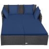 Spacious Outdoor Rattan Daybed with Upholstered Cushion