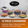 12 Piece Cookware Set; Non-Stick Copper Coating; Includes Skillets; Frying Pans and Stock Pots; Dishwasher and Oven Safe; Graphite